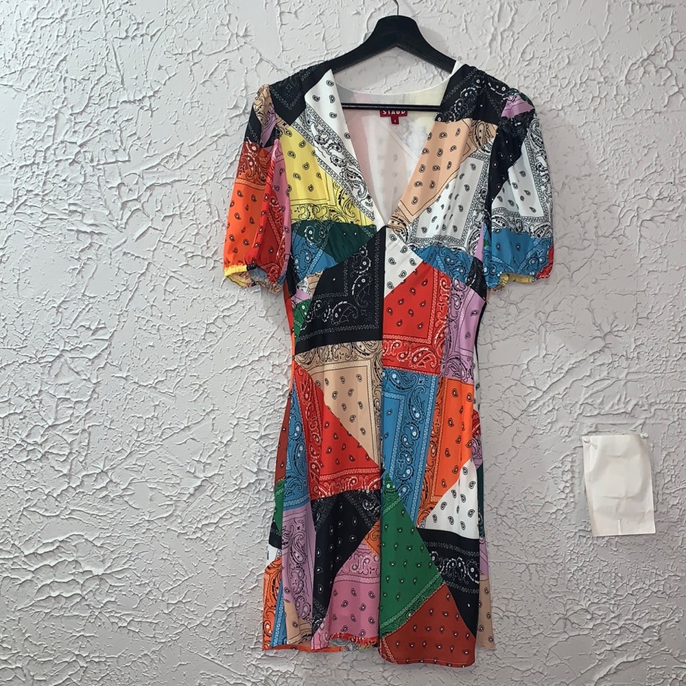 Staud Multicolor Patchwork Mini Dress - image 7